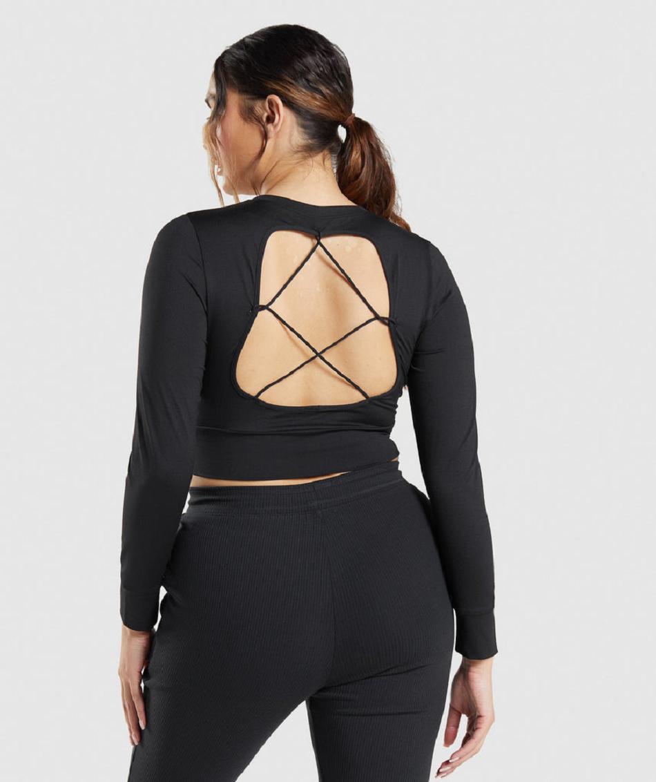 Long Sleeve Damskie Gymshark Pause Open Back Czarne | PL 2805UZG